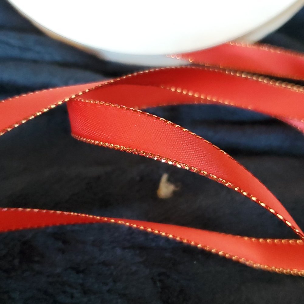 Vintage Red Satin Ribbon with Gold Edge 3/8" x 12 yards - Picture 5 of 5